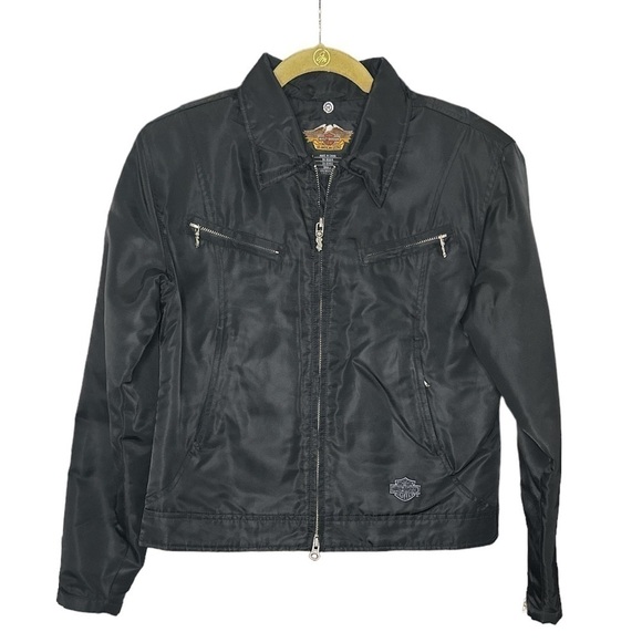 RARE Small Black Harley-Davidson Quilted Lined Jacket With Removable Collar - Picture 15 of 16